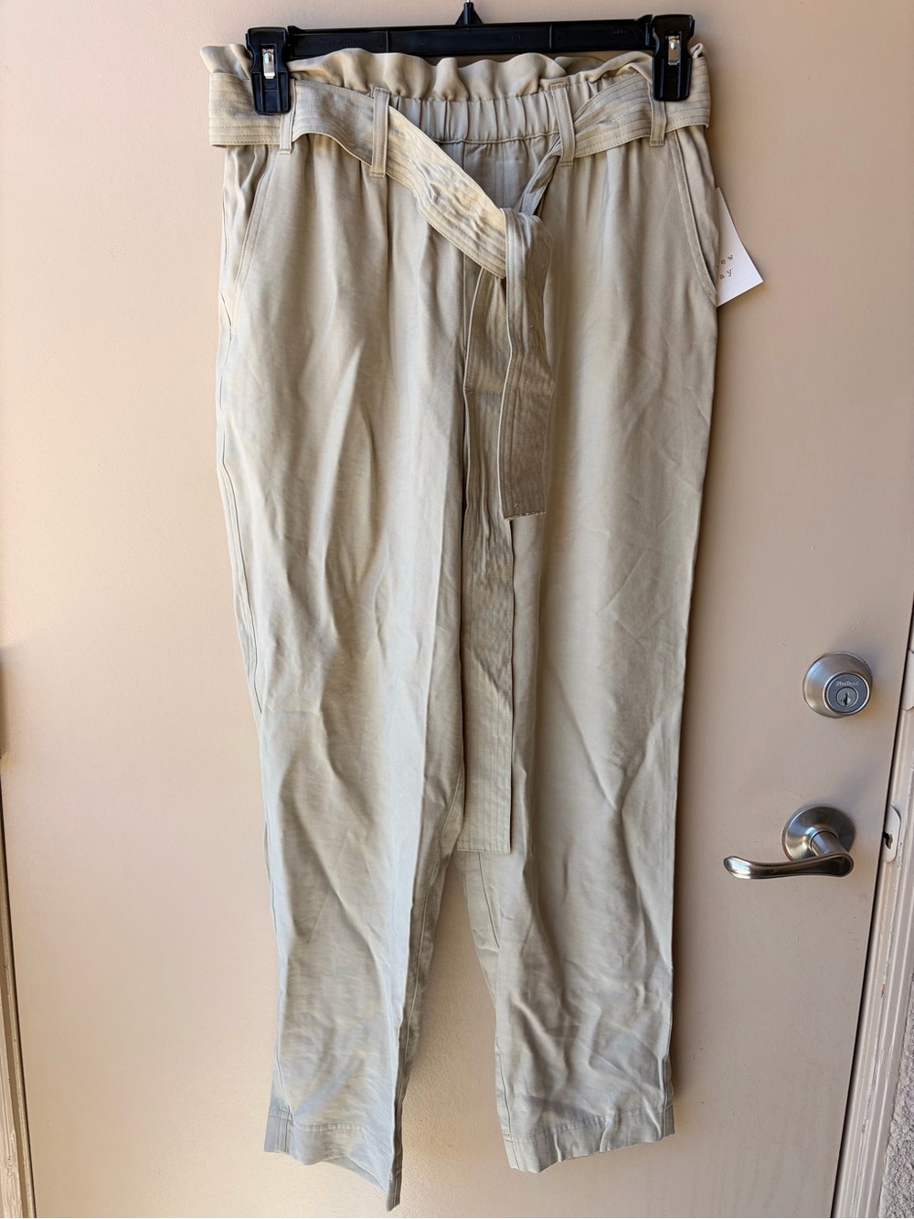 A New Day Beige Paperbag Waist Pants with Belt